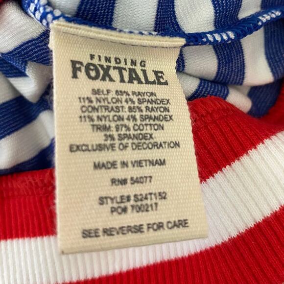 Finding‎ Foxtale Girls Varsity Bomber Jacket 5 8 Navy Red Stripes and Strawberry - Picture 5 of 7